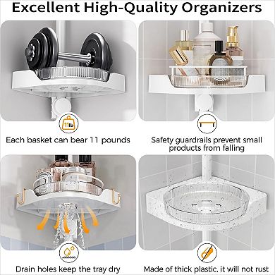 360 Rotating Shower Caddy Tension Pole with 4 Tier Adjustable Shelves