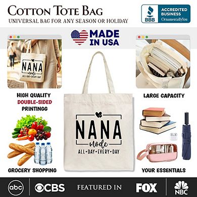 Nana Mode Canvas Tote Bag, All Day Every Day Gift Shopper for Grandma