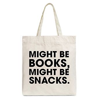 Might Be Books Might be Snacks Canvas Tote Bag, Minimalist Gift Shopper for Bookworms