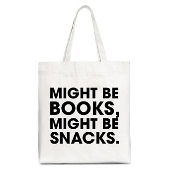 Might Be Books Might be Snacks Canvas Tote Bag, Minimalist Gift Shopper for Bookworms