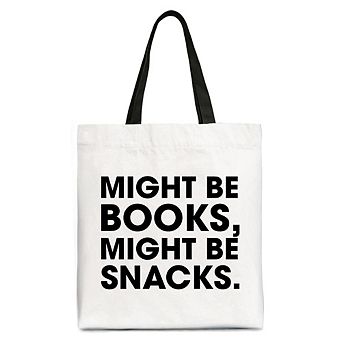Might Be Books Might be Snacks Canvas Tote Bag, Minimalist Gift Shopper for Bookworms