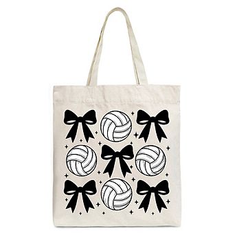 Coquette Volleyball Bows Canvas Tote Bag, Cute Athletic Sports Game Day Gift Shopper
