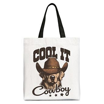Cool It Cowboy Canvas Tote Bag, Retro Golden Retriever Gift Shopper for Country Lover