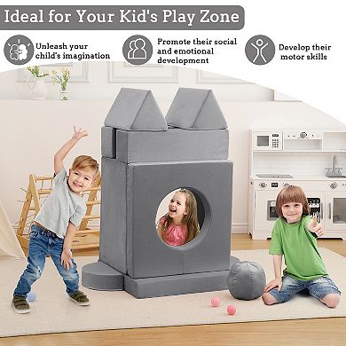 Kids Multifunctional Play Couch Set with Removable Covers