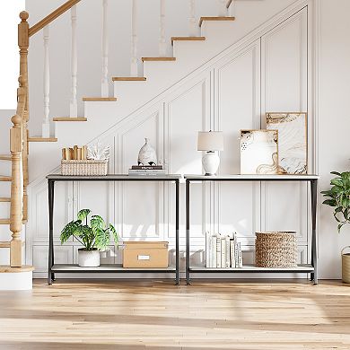 Industrial Entryway Table with Shelf and Metal Frame