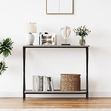 Industrial Entryway Table with Shelf and Metal Frame
