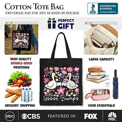 Funny Goose Bumps Floral Canvas Tote Bag, Sarcastic Goose Gift Shopper