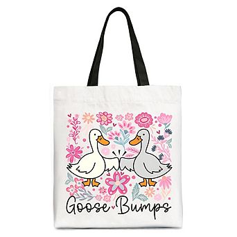 Funny Goose Bumps Floral Canvas Tote Bag, Sarcastic Goose Gift Shopper