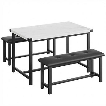 Farmhouse Kitchen Dining Table Set with 2 Upholstered Benches