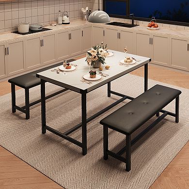Farmhouse Kitchen Dining Table Set with 2 Upholstered Benches