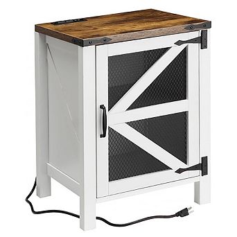 Farmhouse Nightstand with Charging Station and Adjustable Storage