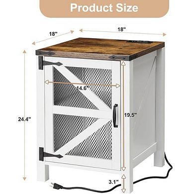 Farmhouse Nightstand with Charging Station and Adjustable Storage