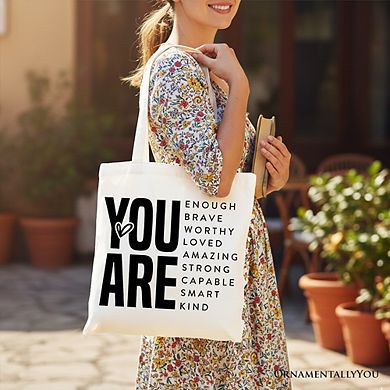Inspirational Words Canvas Tote Bag, Minimalist Gift Shopper for Loving Significant Others