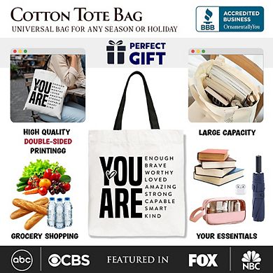 Inspirational Words Canvas Tote Bag, Minimalist Gift Shopper for Loving Significant Others