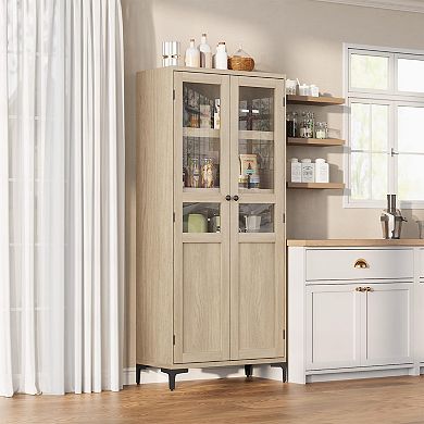1 Mdf 700 Simple Storage Cabinet Two DoorsWood color,glass door