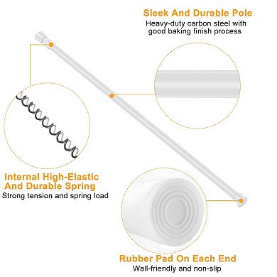 Adjustable Tension Curtain Rod Spring-Loaded Steel Pole, Heavy-Duty, 4 Sizes for Home Use