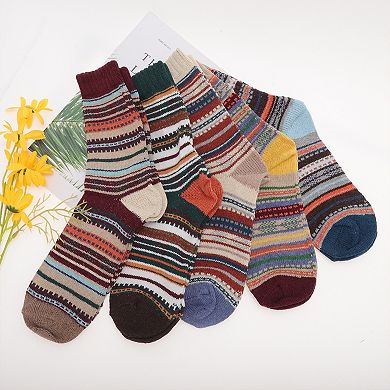 Men's Retro Streak Pattern Winter Warm Socks Multicolor 5 Pair
