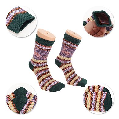 Women's Retro Deers Pattern Winter Warm Socks Multicolor 5 Pair