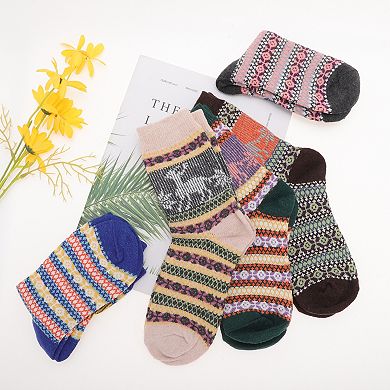 Women's Retro Deers Pattern Winter Warm Socks Multicolor 5 Pair