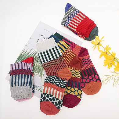Women's Retro Winter Warm Socks Multicolor 5 Pair