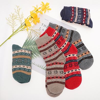 Women's Retro Heart Pattern Winter Warm Socks Multicolor 5 Pair