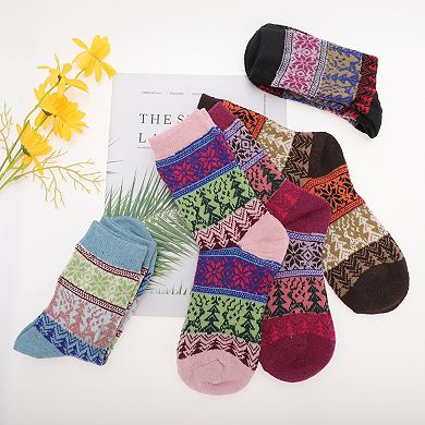 Women's Retro Rhombus Pattern Winter Warm Socks Multicolor 5 Pair