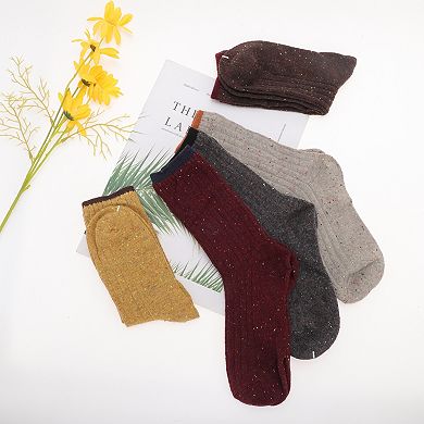 5 Pair Women's Retro Solid Winter Warm Socks Multicolor