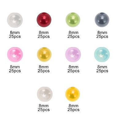 1 Set 250 Pcs 8mm Round ABS Beads for Jewelry Bracelet Making DIY Crafts Multicolor