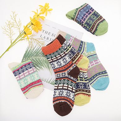 Women's Retro Grids Pattern Winter Warm Socks Multicolor 5 Pair