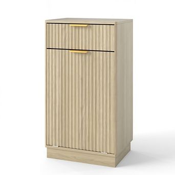 10-Gallon Tilt-Out Trash Can Cabinet with Wave-Textured Drawer & Organizer
