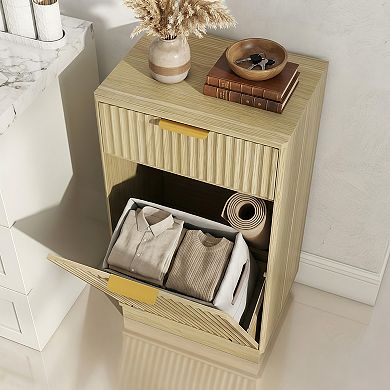 10-Gallon Tilt-Out Trash Can Cabinet with Wave-Textured Drawer & Organizer