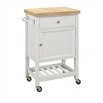 Kitchen Rolling Storage Cart with Cabinet, Drawer & Slatted Shelf