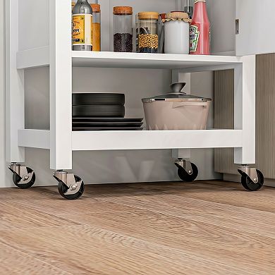 Kitchen Rolling Storage Cart with Cabinet, Drawer & Slatted Shelf