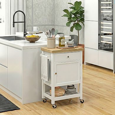 Kitchen Rolling Storage Cart with Cabinet, Drawer & Slatted Shelf