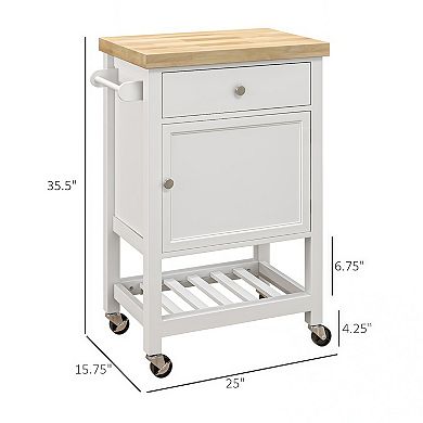 Kitchen Rolling Storage Cart with Cabinet, Drawer & Slatted Shelf