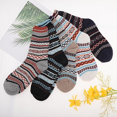 Men's Retro Rhombus Pattern Winter Warm Socks Multicolor 5 Pair
