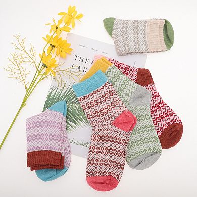 Women's Soft Rhombus Pattern Winter Warm Socks Multicolor 5 Pair