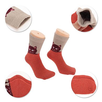 Women's Retro Cat Pattern Winter Warm Socks Multicolor 5 Pair