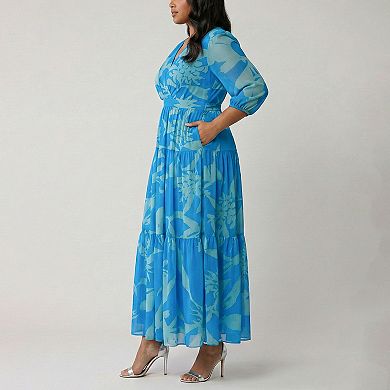 Plus Size Taylor Printed Tiered V-Neck Dress