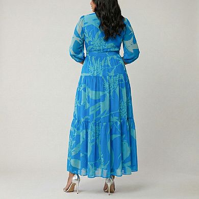 Plus Size Taylor Printed Tiered V-Neck Dress