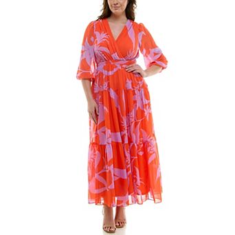 Plus Size Taylor Printed Tiered V-Neck Dress