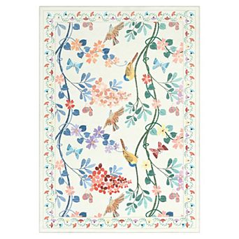 Vintage Floral Bird Print Area Rug Machine Washable Non-Slip Rug Living Room Bedroom Carpet