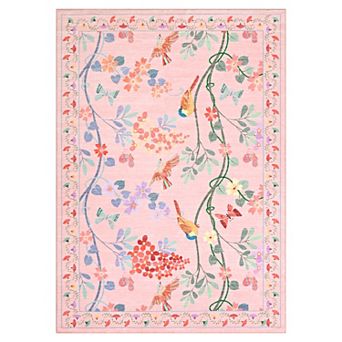 Vintage Floral Bird Print Area Rug Machine Washable Non-Slip Rug Living Room Bedroom Carpet