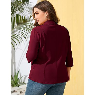 Plus Size Women's Casual Blazer 3/4 Sleeve Open Front Cardigan Jacket with Pockets
