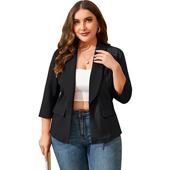 Plus Size Women's Casual Blazer 3/4 Sleeve Open Front Cardigan Jacket with Pockets