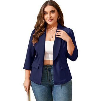 Plus Size Women's Casual Blazer 3/4 Sleeve Open Front Cardigan Jacket with Pockets