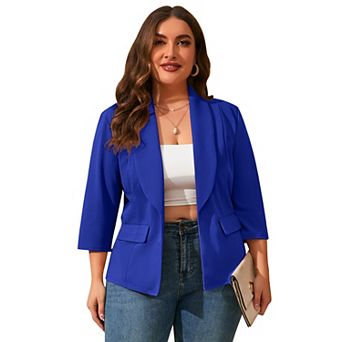 Plus Size Women's Casual Blazer 3/4 Sleeve Open Front Cardigan Jacket with Pockets