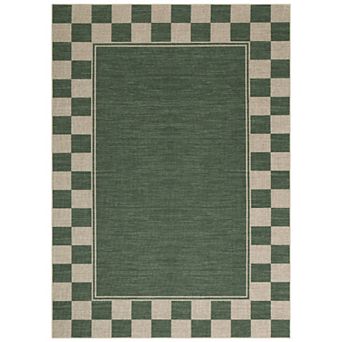 Checkered Border Area Rug Machine Washable Jute Look Carpet Non-Slip Nursery Living Room Rug