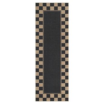 Checkered Border Area Rug Machine Washable Jute Look Carpet Non-Slip Nursery Living Room Rug