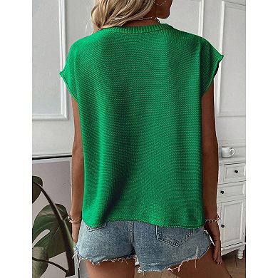 Women's Cap Sleeve Sweater Vest Crew Neck Sleeveless Knit Tank Top Pullover